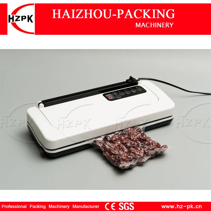 

HZPK Electric Plastic Body White Food Fresh Vacuum Sealer Packaging Machine For Storage Long keeping 220V/110V With Free Cutting