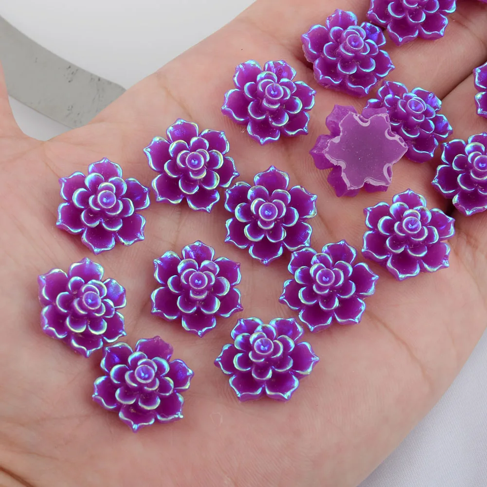 BOLIAO AB Color 10Pcs 20mm( 0.79in) Flower Shape Purple Resin No Hole Rhinestone Flatback Home Holiday Decoration Crafts DIY