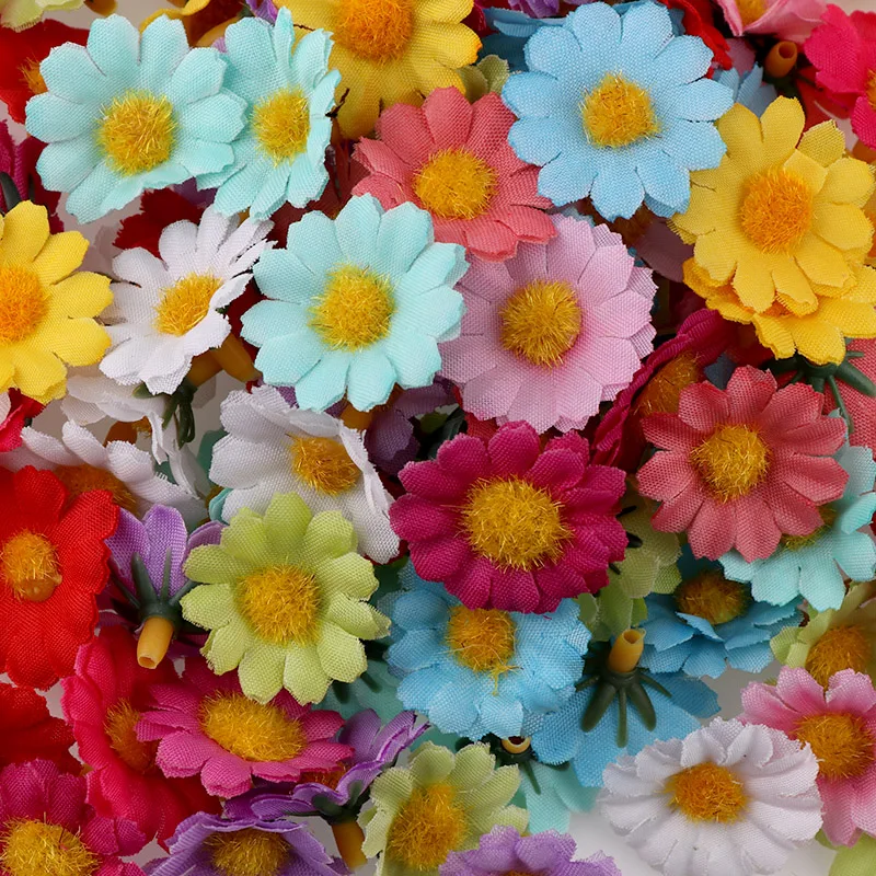 100PC/lot 2.5cm Mini Daisy Decorative Flower Artificial Silk Flowers Party Wedding Decoration Home Decor(without stem) Cheaper