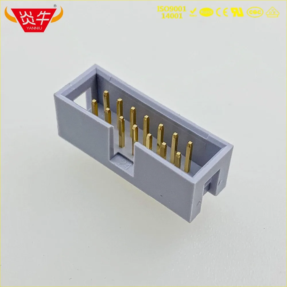 50Pcs DC3-14P GREY WHITE 14PIN IDC SOCKET BOX 2.54mm PITCH BOX HEADER STRAIGHT CONNECTOR CONTACT PART GOLD-PLATED 3u  YANNIU