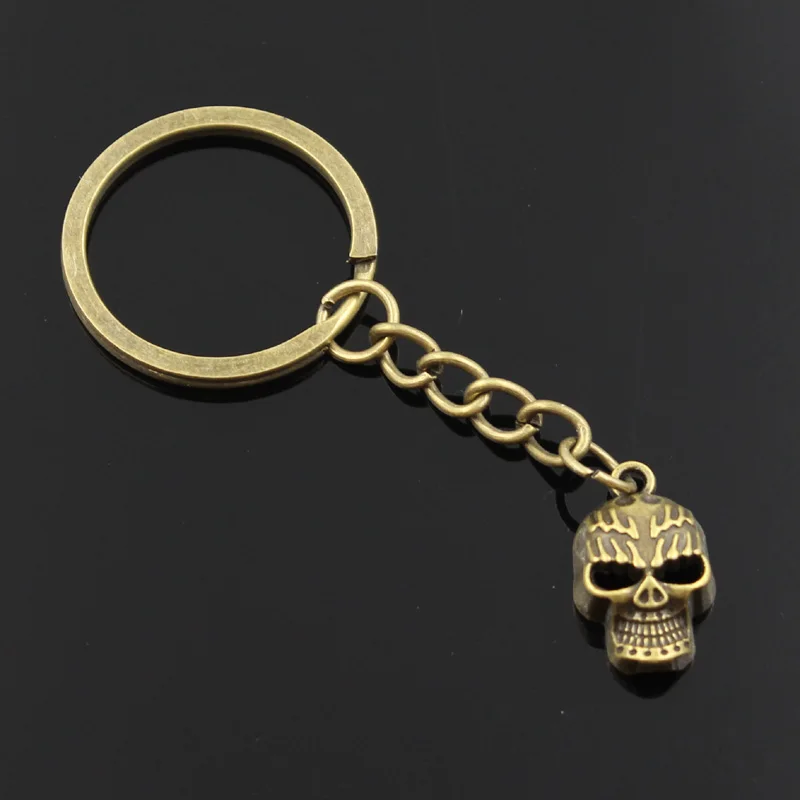 New Fashion Men 30mm Keychain DIY Metal Holder Chain Vintage Skeleton Head Skull 21x13mm Silver Color Pendant Gift