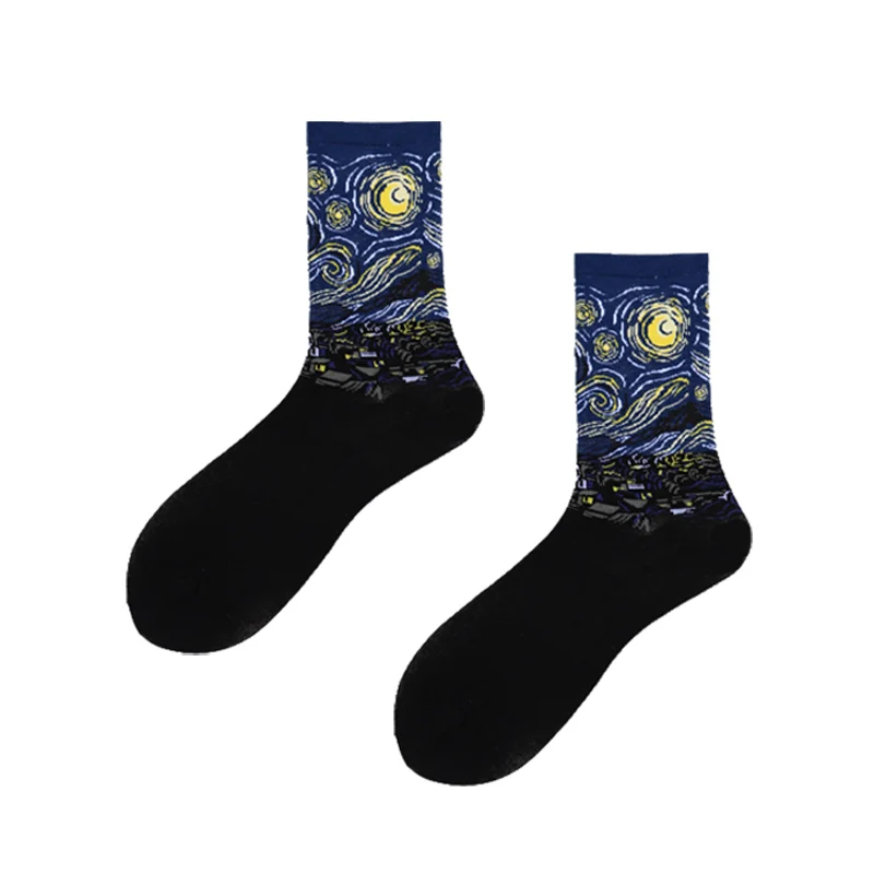 4 pairs/lot Funny Colorful Men Socks Fashion Retro Abstract Oil Painting Art Socks Men Van Gogh Starry Night Oil Painting Sox
