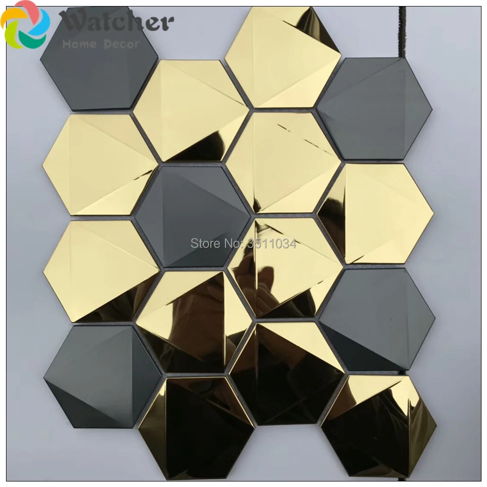 Hexagonal 3D convex mosaic metal tiles metal mosaic wall tile convex 3D stainless steel wall tiles living room backsplash