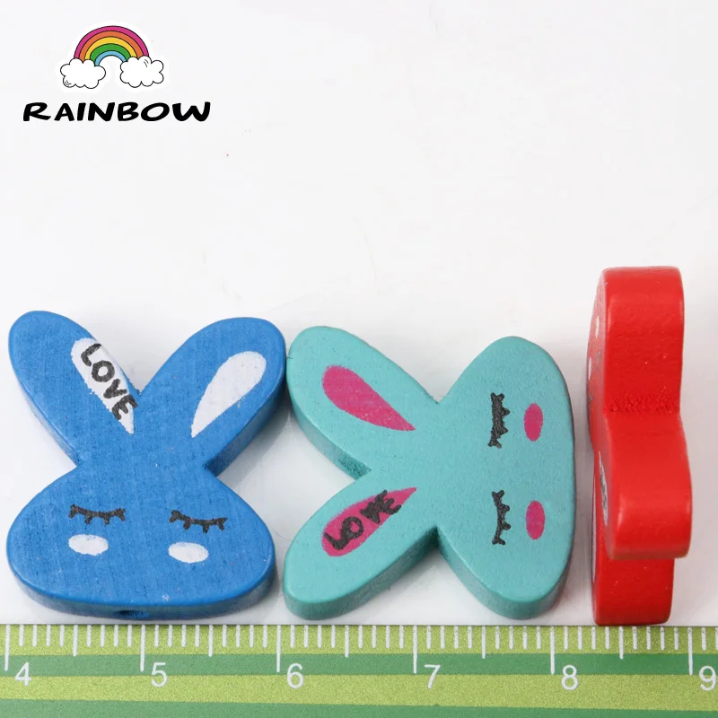 New Mixed Color Cute Rabbit Pattern Rabbit Wooden Materials Spacer Beads For Jewelry Making DIY 21x21mm 20 pcs