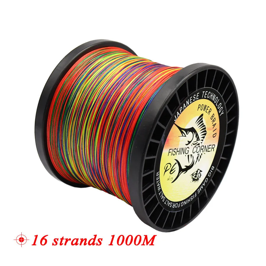 Multicolor Multifilament Trançado Fishing Line, Saltwater Fishing Line, 16 Vertentes, Japão, 300m, 500m, 1000m, 1500m