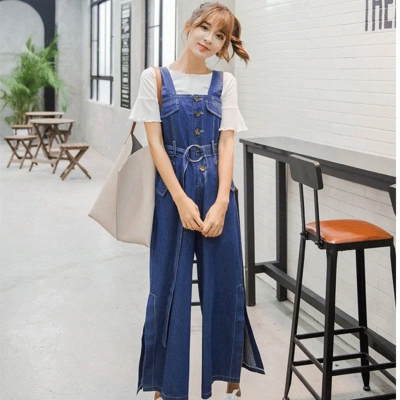 Overalls frauen 2018 feste breite bein overalls für frau elegante ankle-länge hosen hohe taille mit gürtel lose overall DD571 L