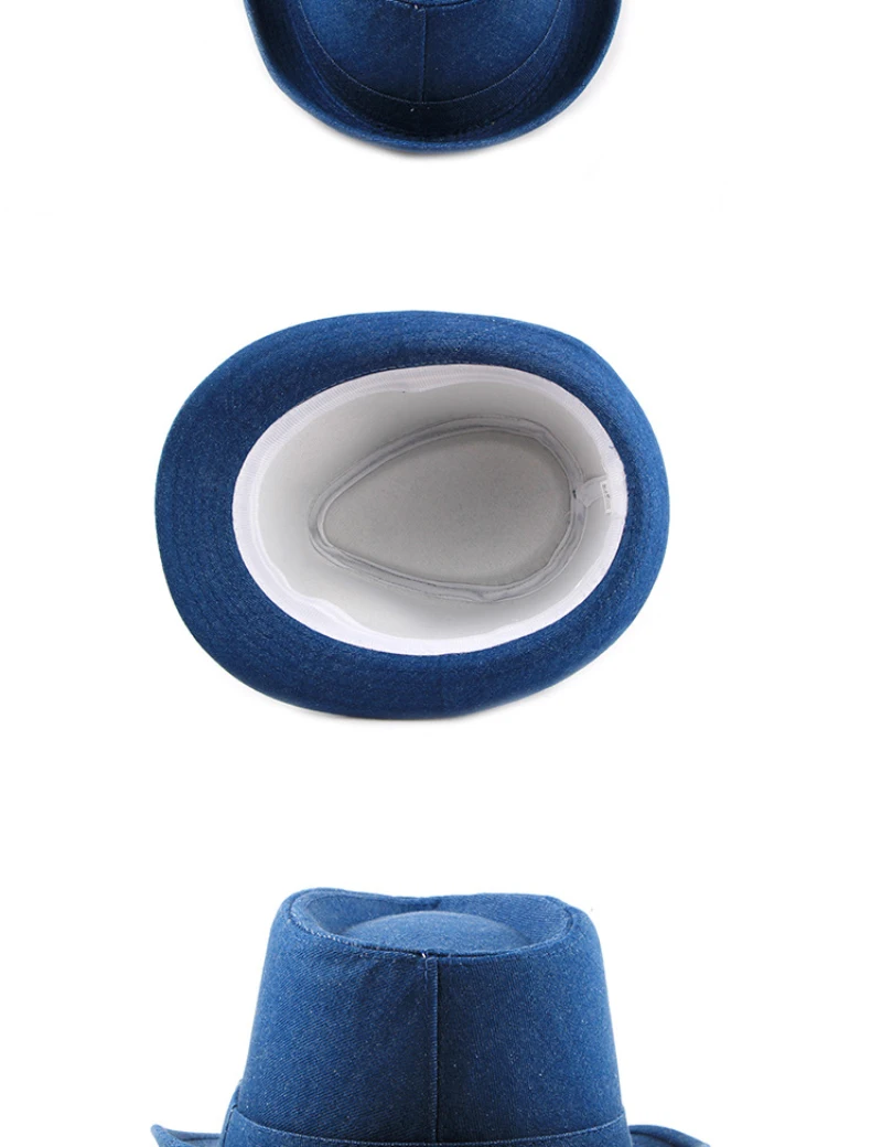 HT1749 2018 Neue Frühjahr Sommer Hut Baumwolle Denim Jazz Kappe Männer Frauen Klassische Panama Cap Derby Bowler Fedora Hut Solide plain Fedoras – Detail 5