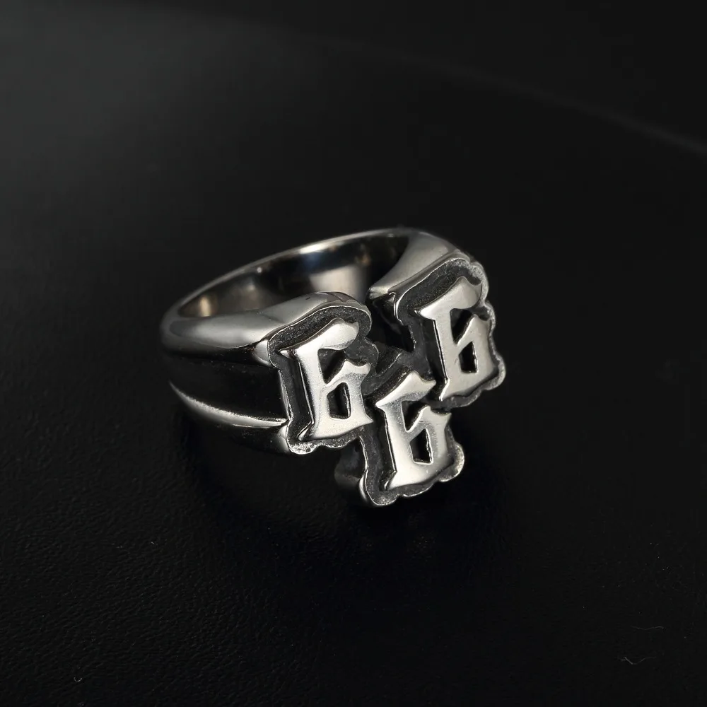 European And American Men's Punk Stainless Steel Digital 666 Ring  Jewelry