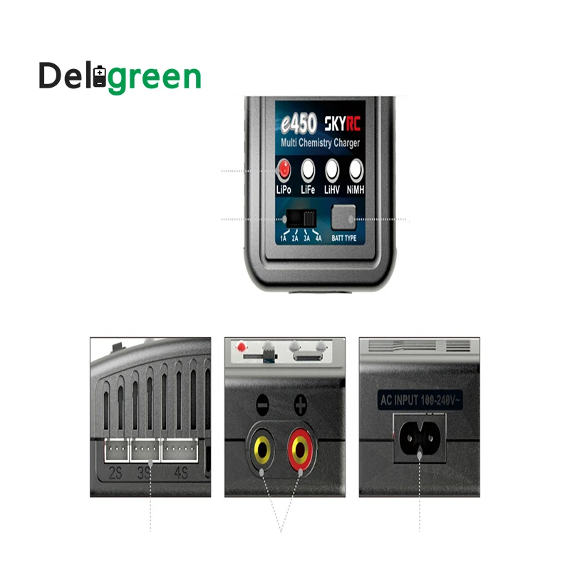 Deligreen SKYRC e450 Multi Chemistry Balance Charger 2S 3S 4SLiPo LiFe LiHV 6S to 8S NiMH Battery Balance Charger AC 110V-240V