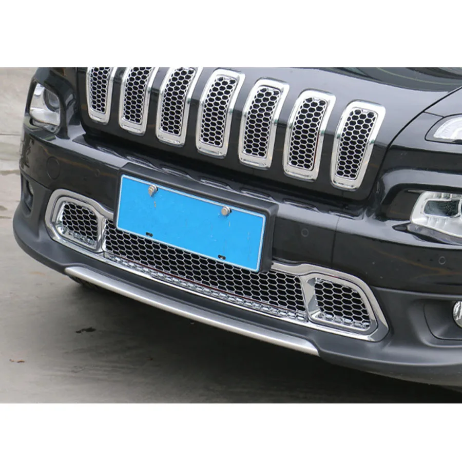 Chrome ABS Exterior Car Front Grill Bumper Grille Mesh Net Trim Cover Stickers Staying For Jeep Cherokee 2014-16