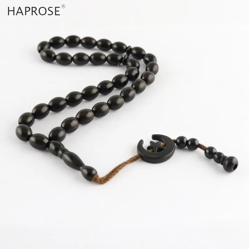 New Ellipse Copal black Bead Bracelet 33 Beads tasbih Muslim Allah Beads 10x12mm black tasbin Men's gift