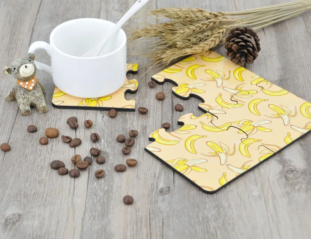 

10set/lot DIY sublimation blank Wooden table placemat coaster Puzzle With Cork kitchen accessories bar mug drink pads Coaster