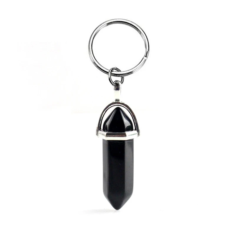 Fashion Hexagonal Column Quartz Keychain Women Bag Car Trinket Pink Crystal Bullet Key Chains on Pants Jewelry Couple Party Gift