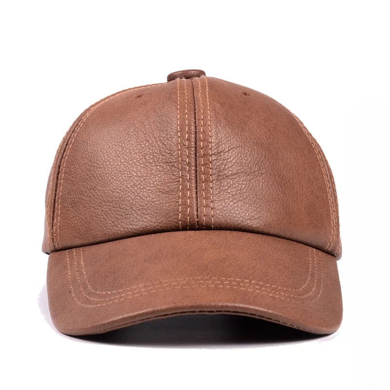 RY9112 Branded New Male Casual Genuine Leather Baseball Cap For Men Real Cowhide Black/Beige Dad Hats Mens Big Brim Cool Hat