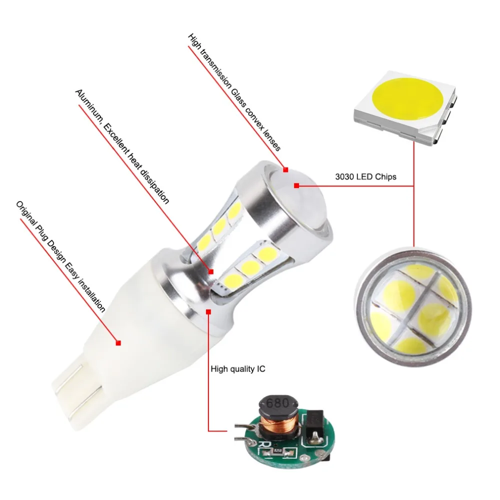 2Pcs W16W Led Bulb Canbus No Error T15 Led 1000LM Wedge Reverse Lights 921 912 Car Light Bulbs Auto Lamp White 6000K 12V