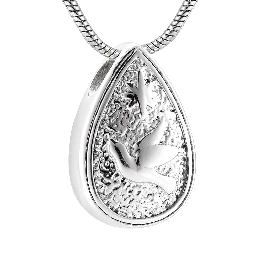 Stainless Steel IJD9915 Different Color Options Peace Dove&Water Drop Memorial Urn Necklace Hold Pet Cremation Ashes Jewelry