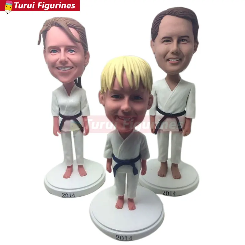 Karate Family Custom Bobble Head Clay Figurines Based on Customers' Photos Karate Birthday Cake Topper Gifts bobblehead dolls