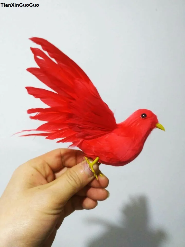 Red Feathers Bird Hard Model Prop 15x25cm Spreading Wings Simulation Bird Home Garden Decoration Gift S1333