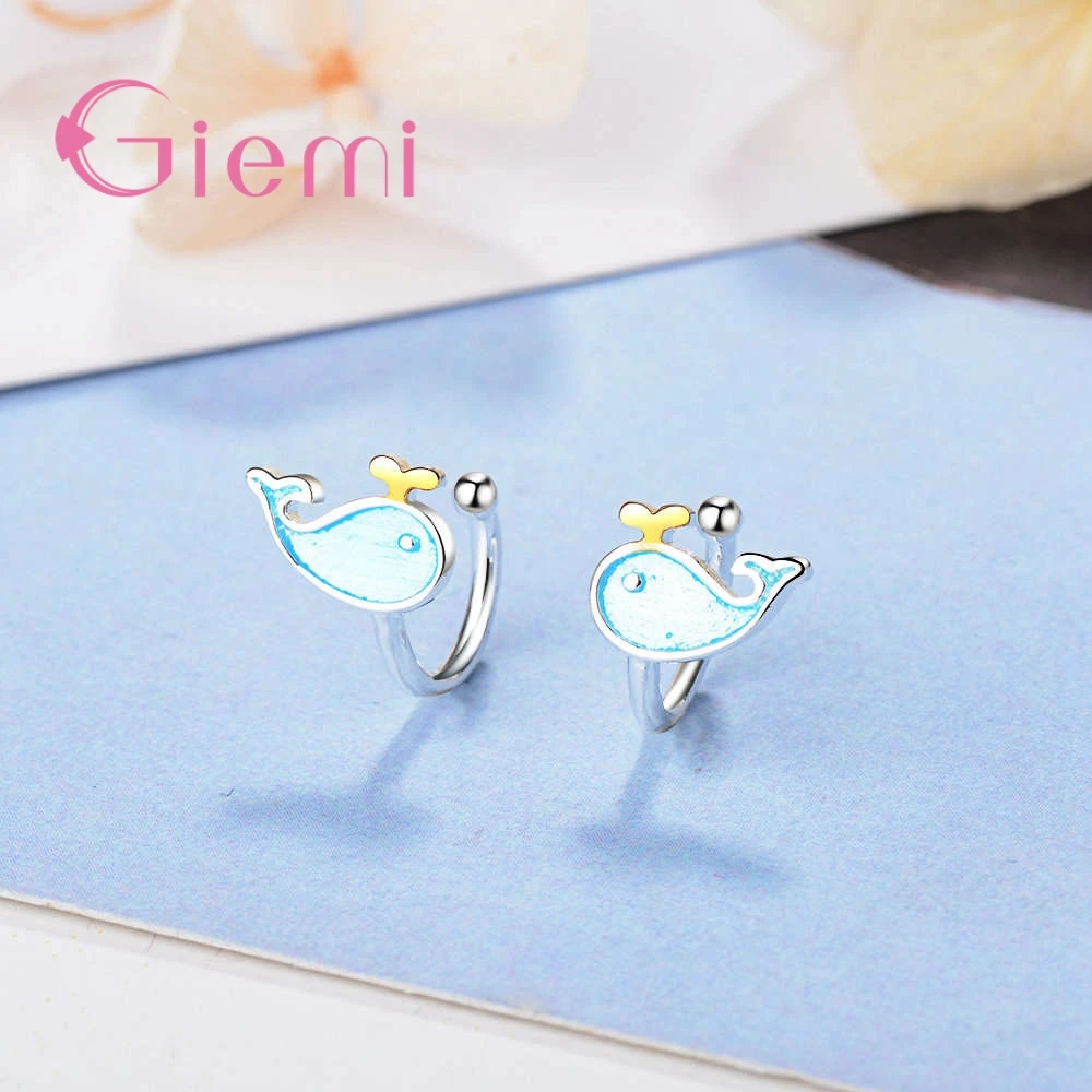 Pendientes de Clip de Plata de Ley 925 con diseño de delfín para mujer, joyería de fiesta de boda, regalo, envío gratis