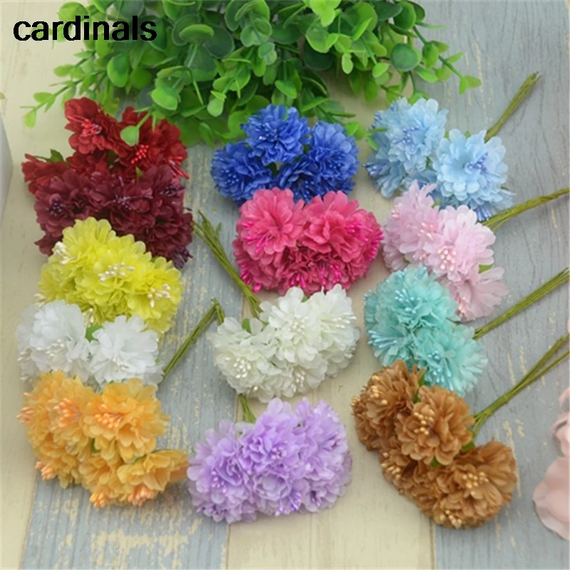 

6/72/360pcs Silk Artificial Mini Rose Flowers Bouquet Multicolor Scrapbooking Fake Flower Stamen Wedding Decoration DIY Handmade