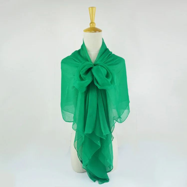 

100% Silk Crinkle Georgette Long Scarf 110cmX180cm Pure Silk Scarf Women Plain Color Big Size Chiffon Scarf Green