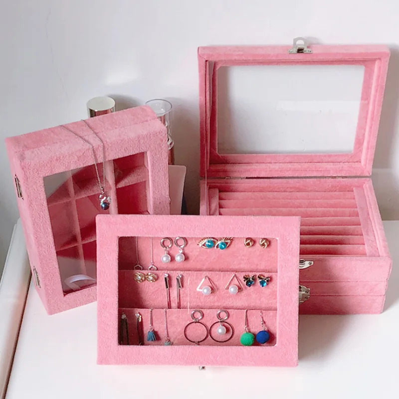 

New Size 20.5*15*5cm Pink Jewelry Display Box Case for Rings Earrings Bracelets Necklaces or other Ornaments Storage Organizer