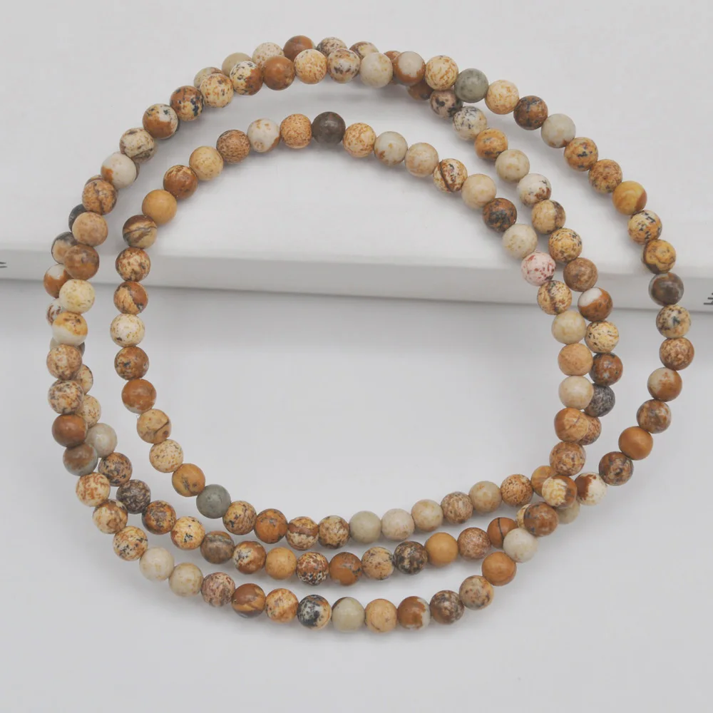 4MM Picture Jasper Stone Beads Bracelet Bangle Necklace Stretch 22 Inch Jewelry For Woman Gift G741