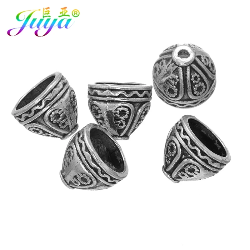 Juya 30Pcs/Lot Wholesale Antique Gold/Silver Plated End Bead Caps Accessories For Needlework Silk Brushes Tassels Jewelry Making