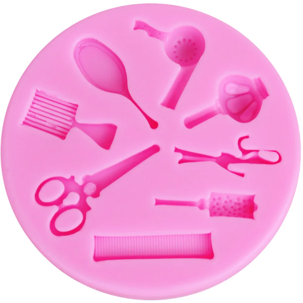 M216 Hairdressing tool, Makeup Mirror, Comb, Hair Dryer Silicone Mold,Sugar Chocolate Cake Decoration Tool Candy Gumpaste Moulds