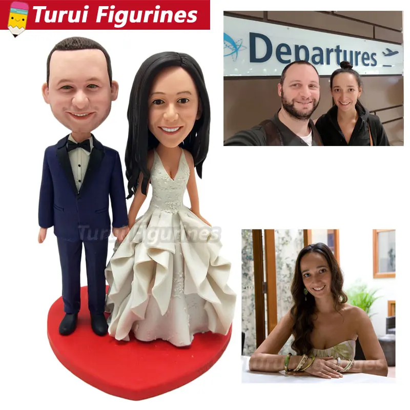 

hand in hand couple figurines customized wedding dress costume bobblehead dolls figurines sculptures mini statuette handmade