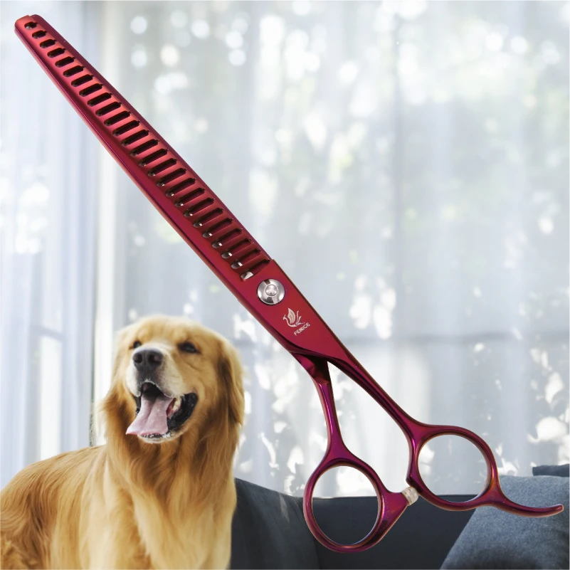 Fenice Professional JP440c 8 inch titanium coated  purple Pet dog Grooming chunker thinning shears Scissors