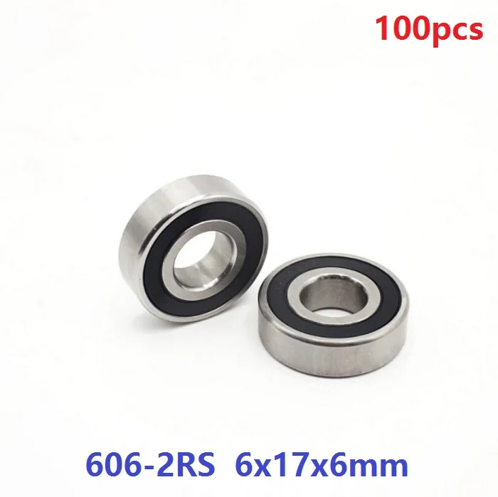 

100pcs/lot 606RS 606-2RS 606 2RS RS 6*17*6mm Miniature Rubber Sealed Deep Groove Ball bearing Shaft 6x17x6mm