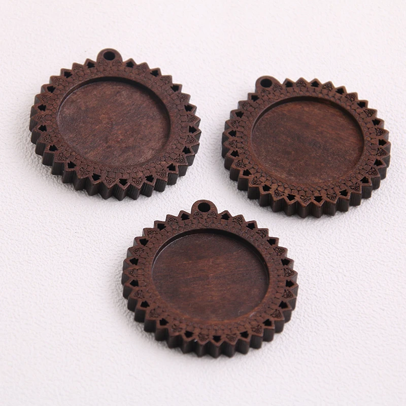 3pcs/lot Brown Wood Cabochon Settings 25mm Inner Size New Product 5 Style Round  Base Setting Charms Pendant Necklace Findings