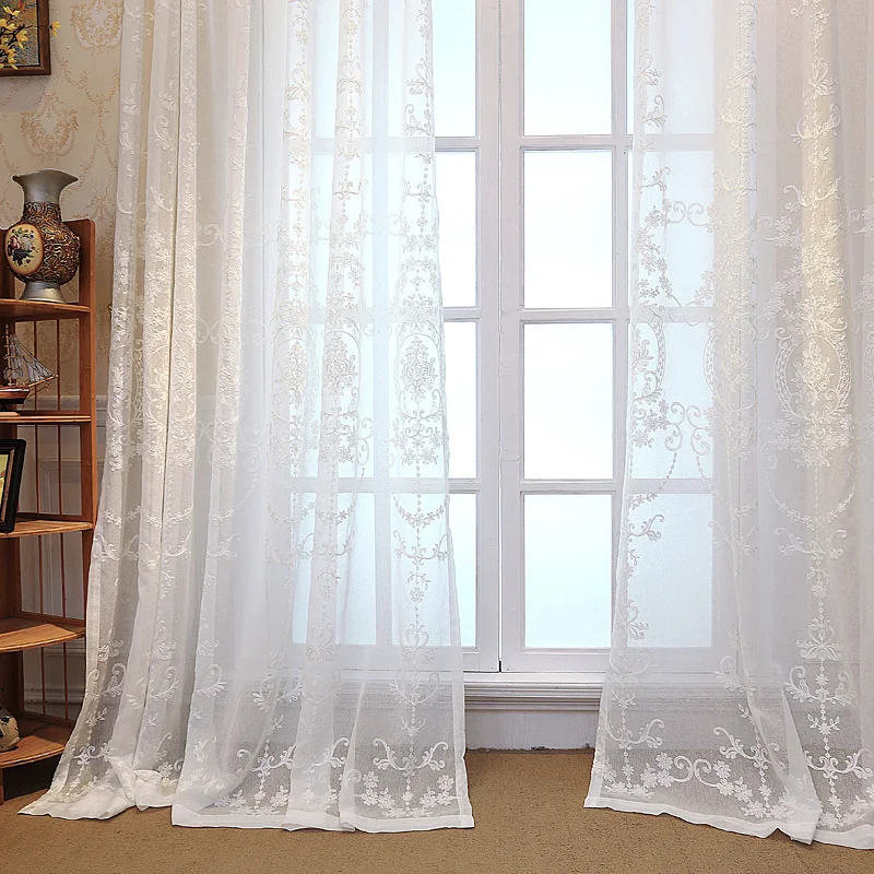 Customized Embroidered White Voile Tulle Sheer Curtains Encryption Curtains Bedroom Window Curtain Living Room Rideaux Voilage