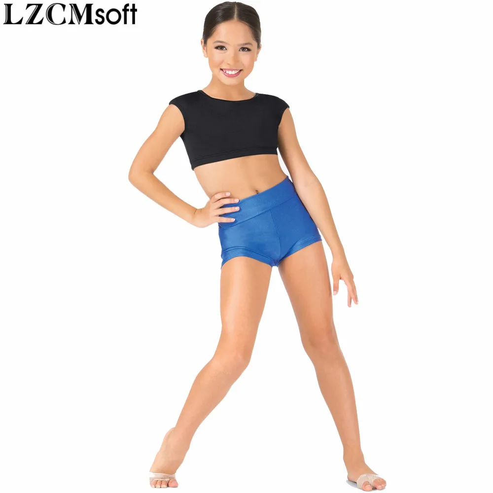 LZCMsoft Child High Waisted Gymnastics Shorts for Girls Spandex Black Ballet Dance Shorts Boys Stage Performance Wear