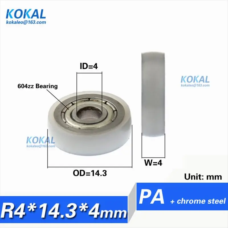 [R414.3-4] 10PCS low noise PA66 nylon coated with 604zz ball bearing rolle wheel outer diameter 14.3mm micro plastic nylon roll