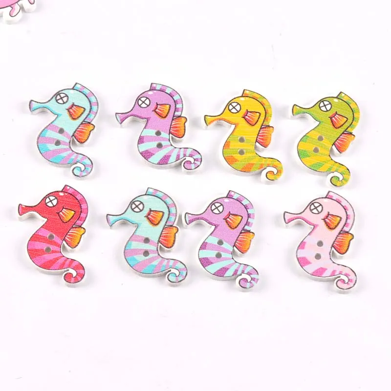 marine animal Pattern Wooden Fish decorative Sewing Buttons for Scrapbooking Handmade Craft Supplies 25-35mm 25pcs MT1736