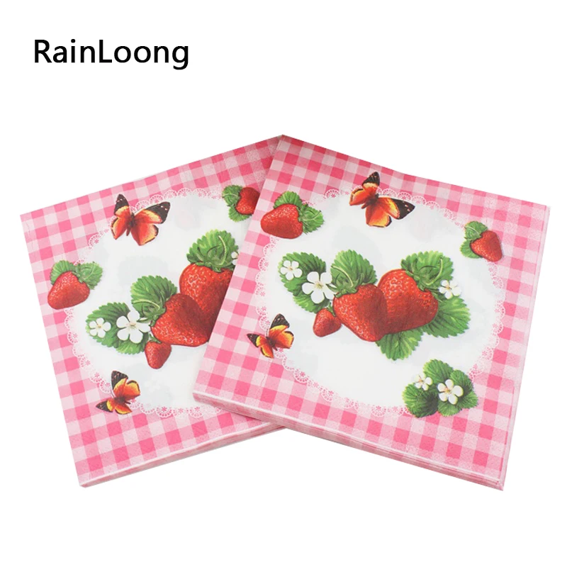 [RainLoong] strawberry Paper Napkins Festive & Party Supplies  Tissue Dinner Serviette Guardanapo 33cm*33cm 1 pack (20pcs/pack)