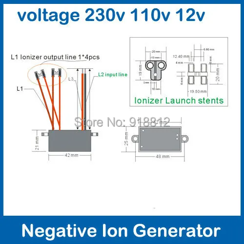 AC220V High Output Air Ionizer Ioniser Airborne Negative ion Anion generator 4 carbon brush head 24 million fresh oxygen