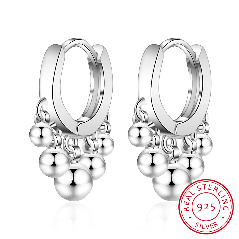 

Ins Style Gold Silver Beads Tassel Hoop Earring Orecchini For Women 2019 New Trend 100% 925 Sterling Silver Lady Fine Jewelry