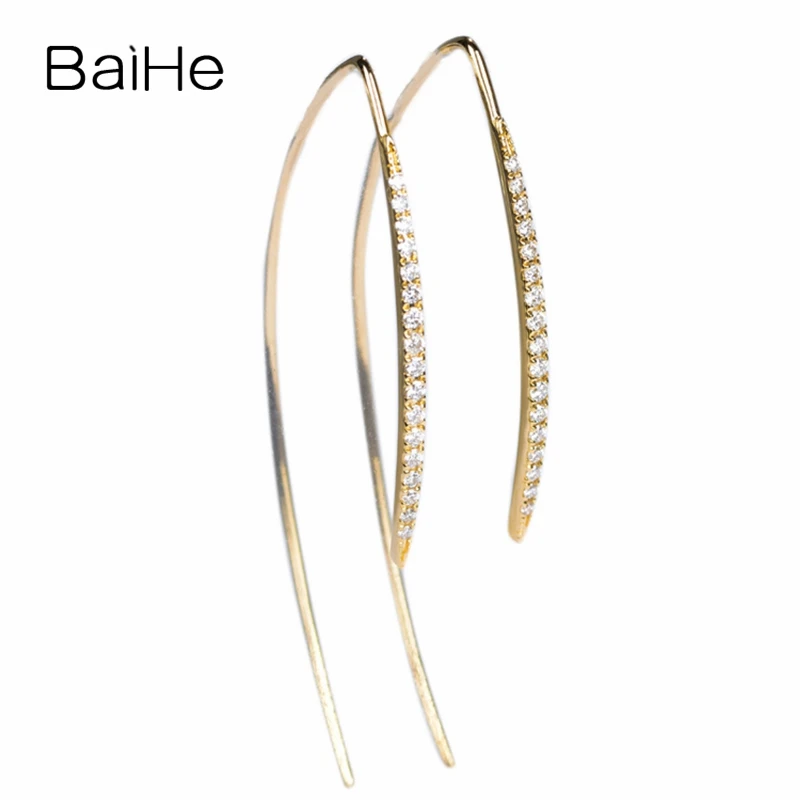 BAIHE Solid 14K Yellow Gold Natural Diamond Ear Hook Stud Earrings Women Wedding Trendy Fine Jewelry boucle d’oreille серьги