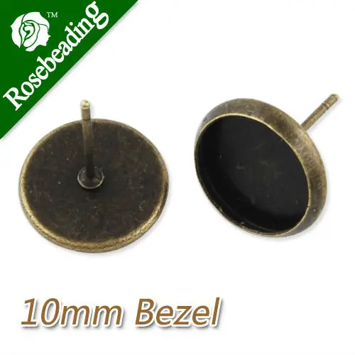 2013-2014 new brand Antique Bronze plated  stud earring with bezel,fit 10mm glass cabochon;sold 50pcs per pkg