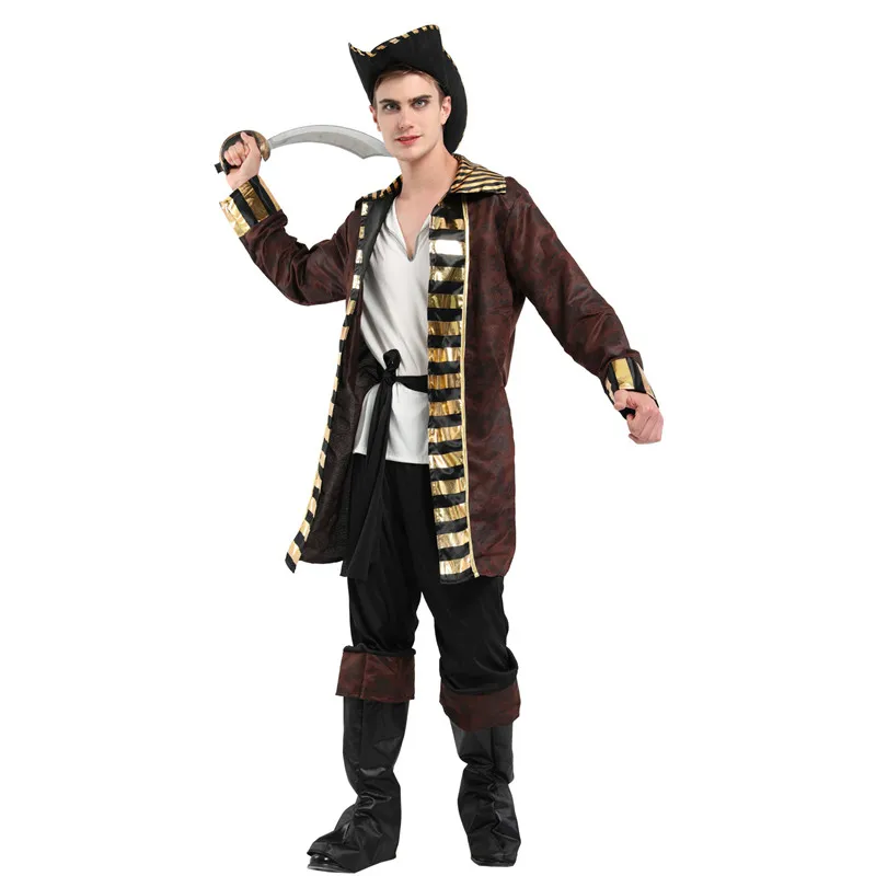 Pirates of the Caribbean Jack Sparrow Cosplay Men Halloween Warrior Costumes Carnival Purim Masquerade Nightclub Bar Party Dress