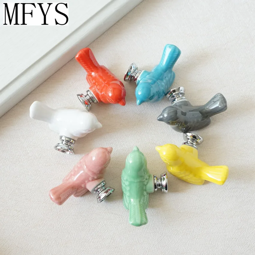 MFYS Cute Bird Shape Ceramic Handles for Furniture Various Colors Cabinet Pulls Home Decor Handle for Children\'s Room Kids Knobs