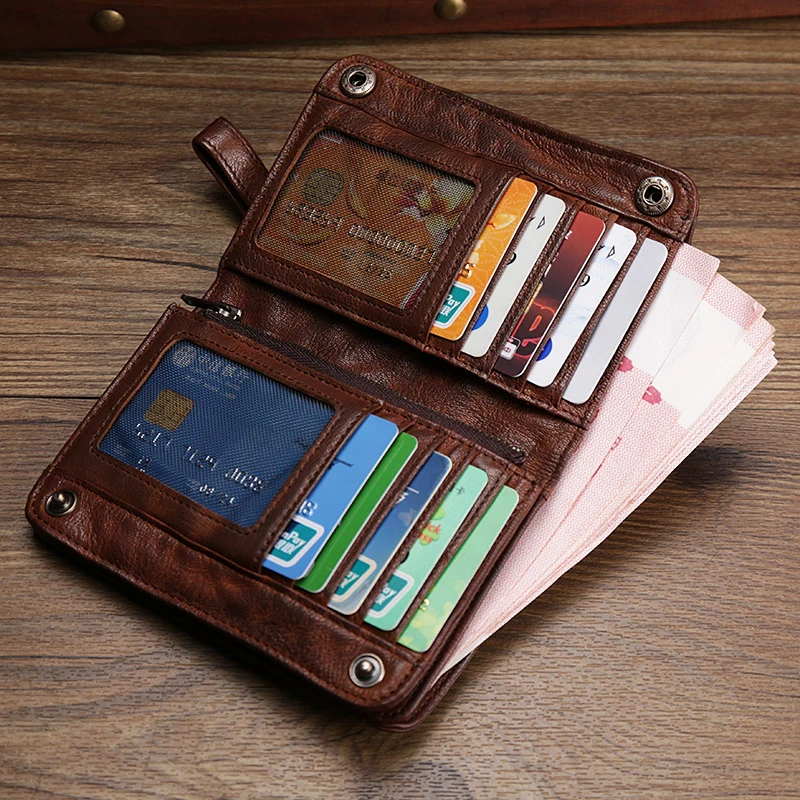 AETOO Retro handmade male lady leather vertical wallet Multi-card hand bag sheepskin buckle small wallet wrist bag