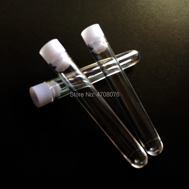 200pcs/lot 12x75mm Transparent Laboratory Clear Plastic Test Tube Vials white Caps School Lab Supplies  Wedding Favours