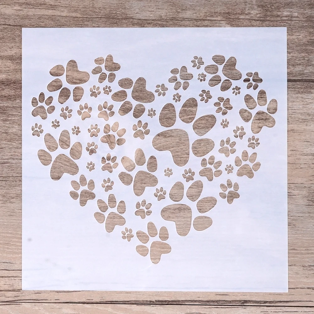 Plantillas de corazón con estampado de pata artesanal, 13 cm, para álbum de recortes, estampado de pintura, tarjetas de papel decorativas en relieve