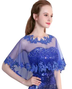 Lace Women Cape High Low Sheer Summer Beach Tulle Wedding Wrap Bridal Bridesmaids Cover Up Shawl Multi Color Black Blue Wine red