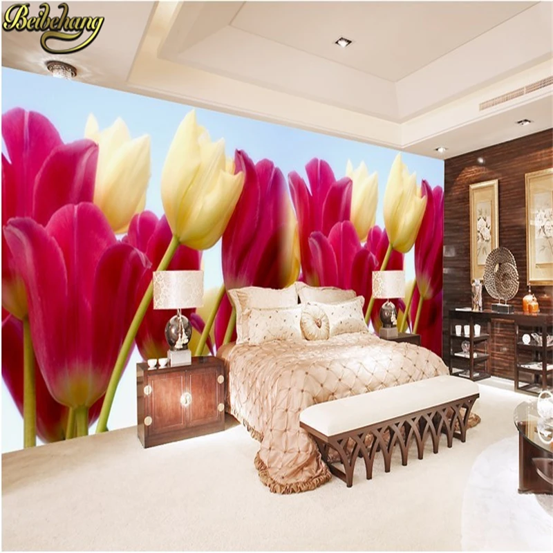 beibehang photo wallpaper Wide corridors fresh garden cafe aesthetic background wallpaper tulips 3d mural wallpaper for walls