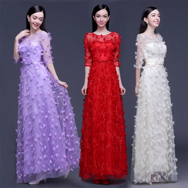 

Violet Red Champagne Prom Dresses Half Sleeves A-line Formal Party Dresses Lace Long Prom Gowns Vestido De Fiesta In Stock